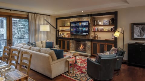 Great Room, Main Level - With fireplace and built-in shelving