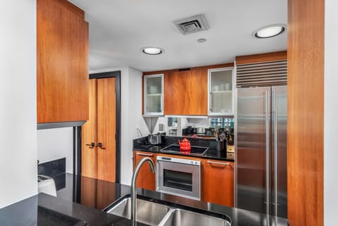 Kitchen with Gaggenau range and Sub-Zero refrigerator