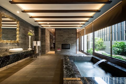 Luxury Room (Consecutive night 11 pm check-out required) | Bathroom | Separate tub and shower, rainfall showerhead, hair dryer, slippers