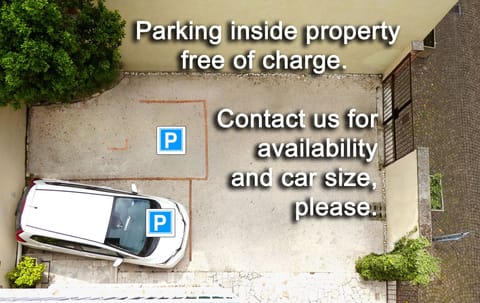 Parking inside property, contact us for availability and car size.