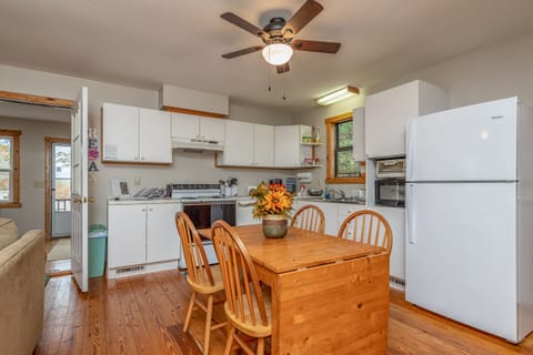 we have extra chairs and the table folds out for larger groups. 