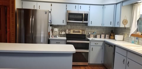 View from the bar between the kitchen and living area.