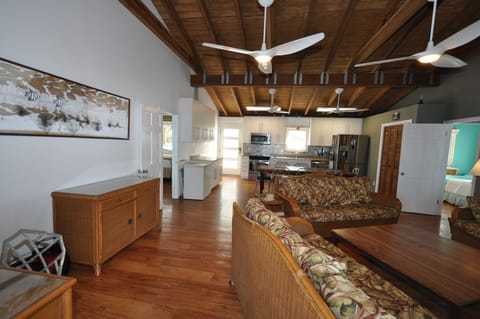 Great room.  Haiku ceiling fans.  Well equipped kitchen.  65" HDTV with DISH.