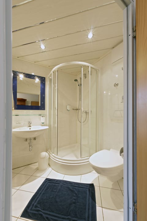 Shower, free toiletries, hair dryer, towels