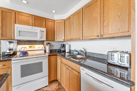 Fully applianced kitchen.