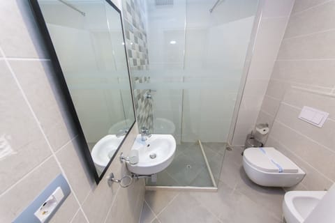 Shower, hair dryer, slippers, bidet