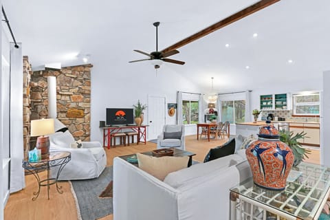 Comfortable living area with a streaming TV