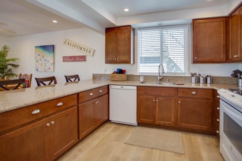 Kitchen is fully-stocked with dishes, cooking, baking and meal prep gear. All standard large and small appliances included. See listing description.