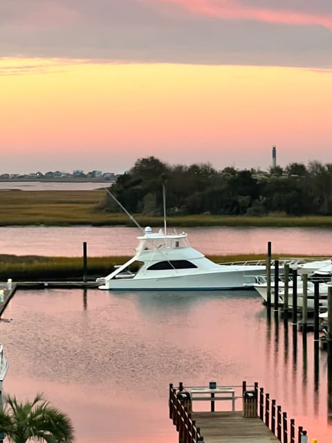 View of Marina from deck and Oak Island  lighthouse from deck