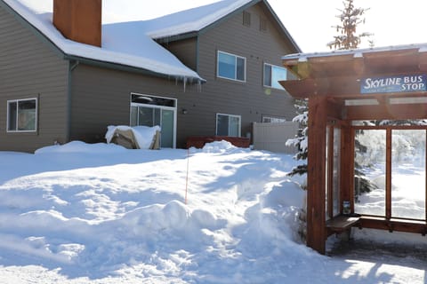 back of chalet winter season