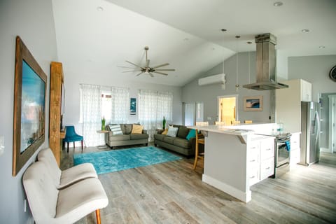 Cozy living room with queen sleeper sofa with memory foam mattress