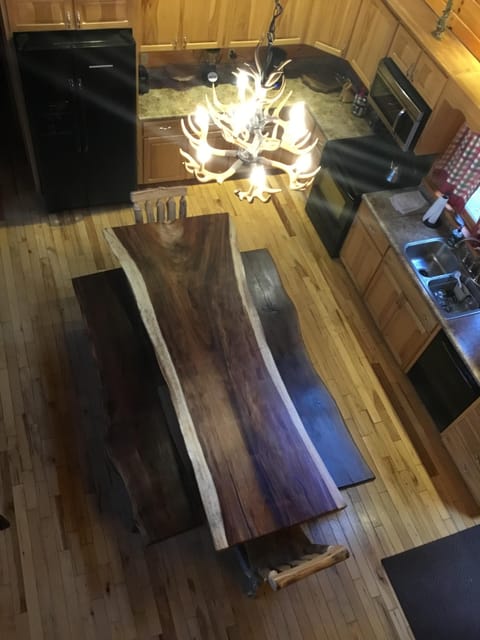 Looking down into the kitchen 