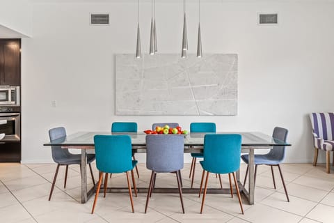 Large dining table for gatherings, game night, or conversation