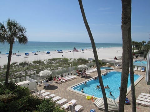 View of the pool, hot tub and beach