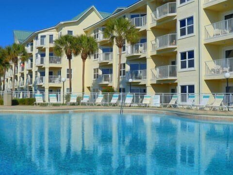 Bldg #2 South pool with Gulf Front view -100' from your patio. FOUR BEACH CHAIRS
