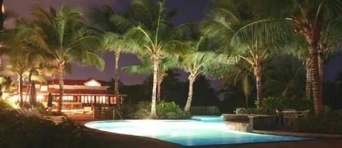Night view of 1 of our private Villa pools ; ocean just to the right