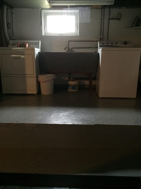 Washer/dryer in basement.  Laundry soap and fabric softener sheets provided.