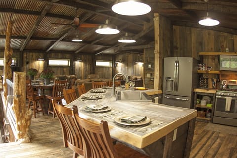 Kitchen, dining and great room areas.