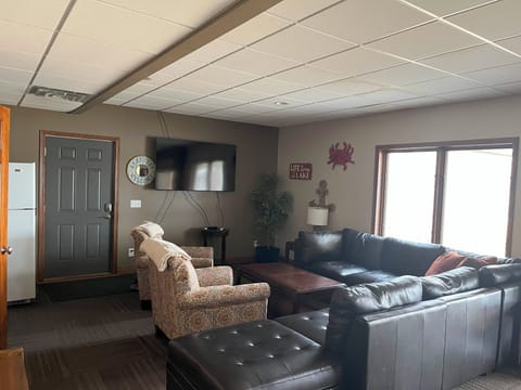 Photo on lower level looking toward TV area