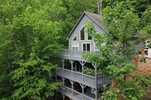 Nestled in the woods right on the shoreline.