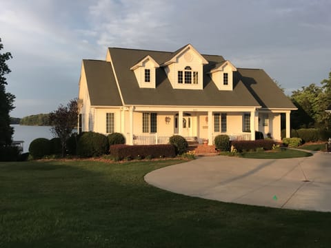 The home has beautiful views of Lake Keowee. The back yard is gently slopped. 