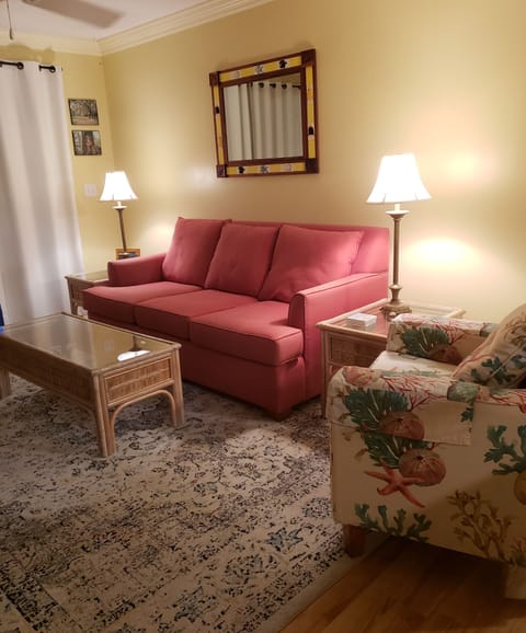 Comfy well decorated Living Room with all the comforts of home.