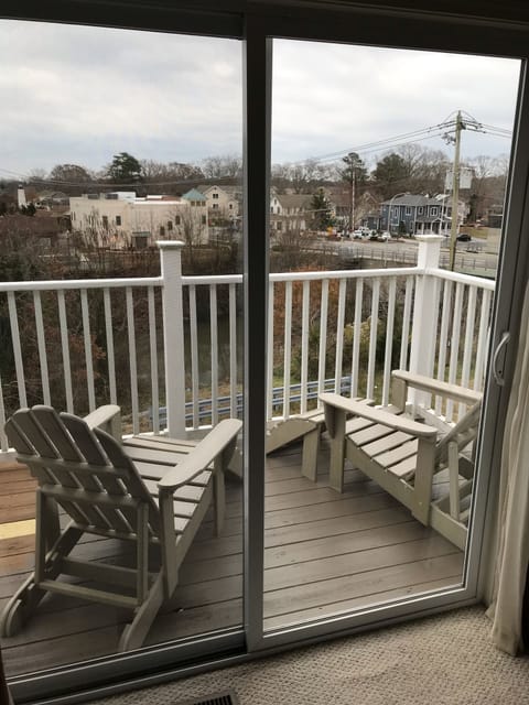 Master bedroom deck with canal below