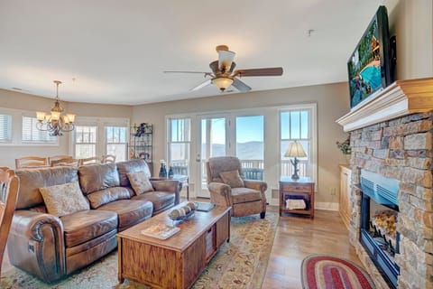 Living Room--- Cozy Fireplace, TV, Mountain View