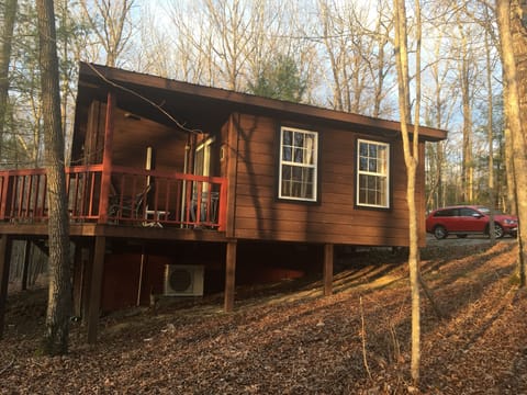 the setting sun shines on the back deck.  A very private place to enjoy .