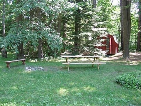 Bunkhouse, picnic table and firepit w/firewood.