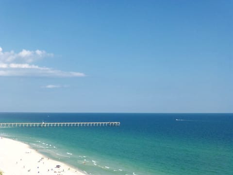 Beautiful view of  pier & fireworks, when they occur- watch from inside or out