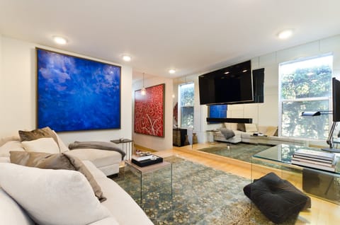 Large scale art and a 70" LED TV