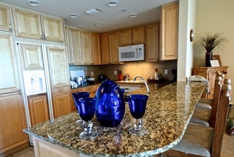 Cobalt blue accents throughout unit