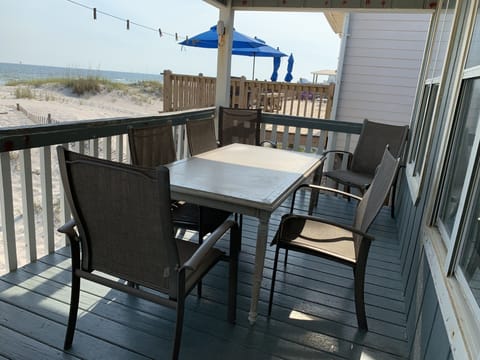 Eating area on beach side porch