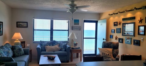 Looking at the beautiful blue Gulf from inside the condo! Watch for dolphins! 🐬