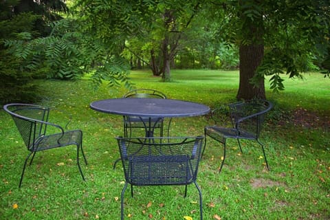 Outside picnic area with charcoal grill