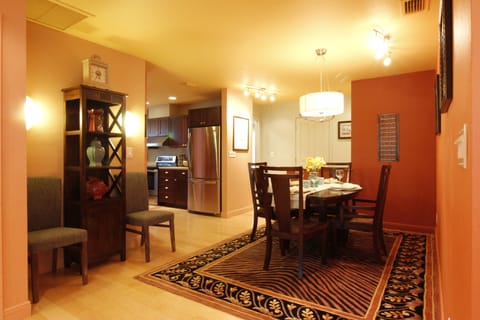 Bamboo wood floors throughout. Open floor plan with dining room and kitchen.