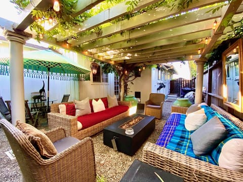 Backyard seating area and fire pit