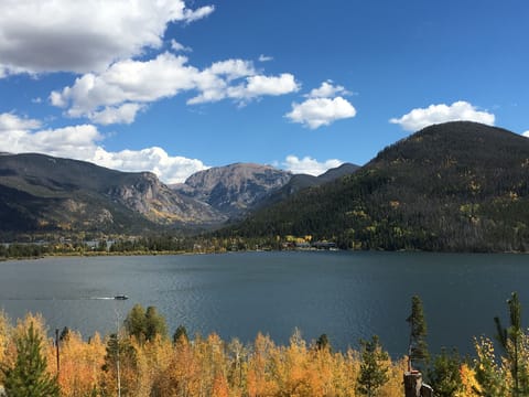 Unobstructed lake views from the side yard just off the deck.