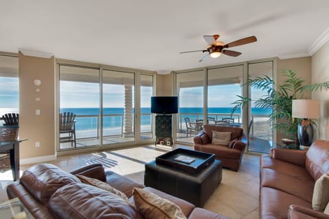 Spacious living area with gorgeous unobstructed views of the Gulf and sunsets!