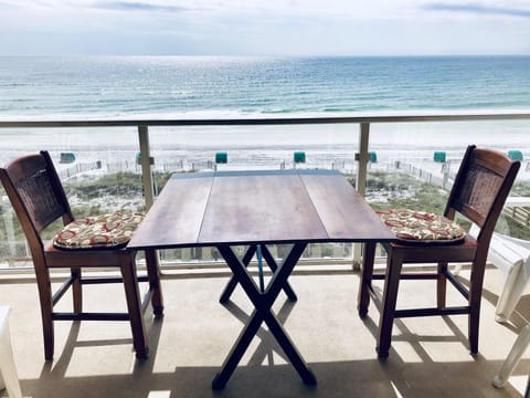 Ready for you, portable table for dining or use as a desk just inside the lanai