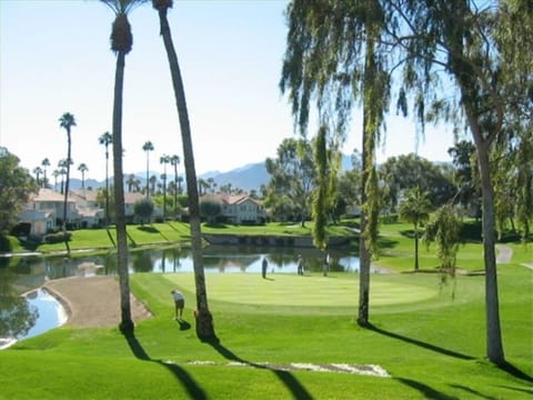 Your Desert Falls Golf Course view out our patio and living room