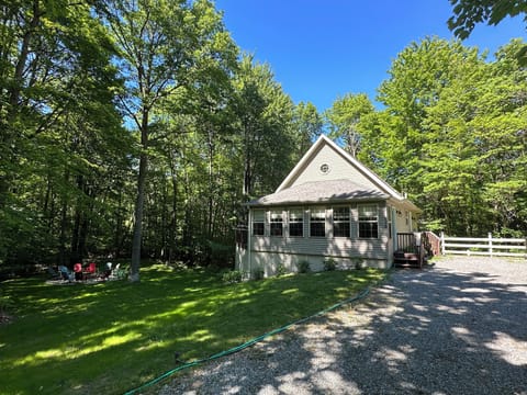 Privacy awaits at this luxury cabin on a large wooded lot in Floradale.