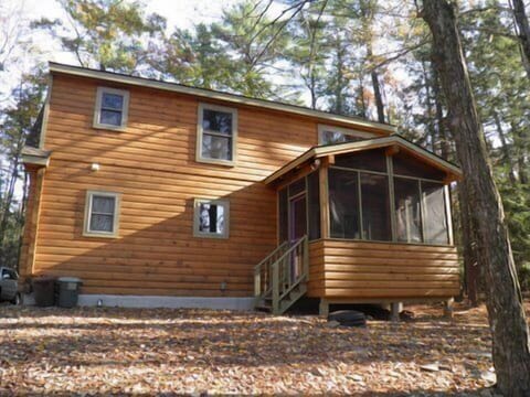Back of cabin with screened porch