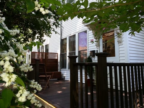 Mahogany porch in June