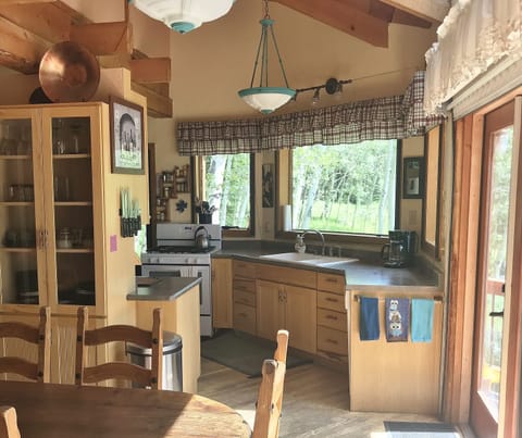 Kitchen from dining area. 