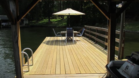The Dock. Tie your boat to the front, side, or back of the dock.