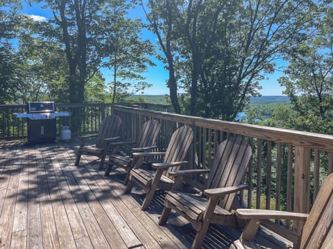 Large raised deck area with seating