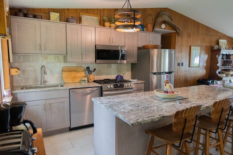 Newly renovated kitchen, stainless steel appliances. 