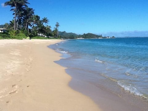 On the beach, sun loungers, beach towels